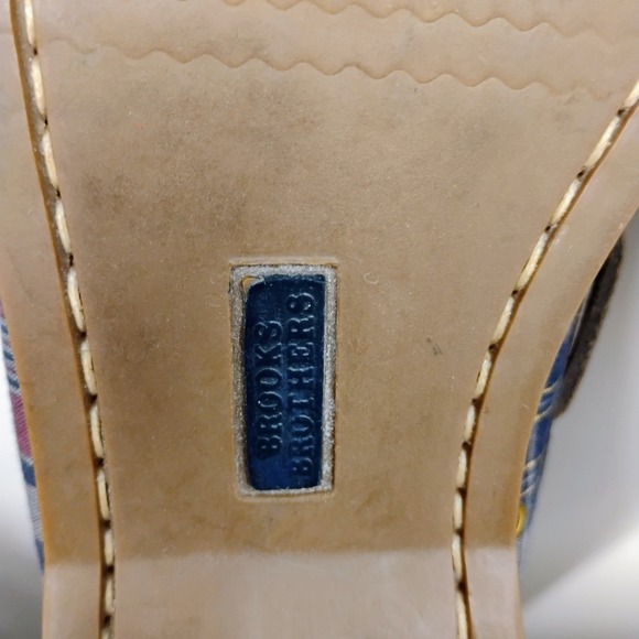 Brooks Brothers Mens Size 8 D Boat Shoes Blue Red Plaid Brown Leather‎ Loafers - Picture 9 of 12